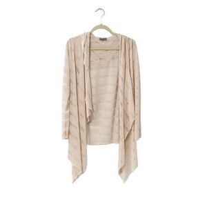 Vine Street pink Striped Semi Sheer Asymmetric Open Front Cardigan Size M